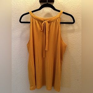 Adrianna Papell mustard yellow with white polkadots summer blouse, size M